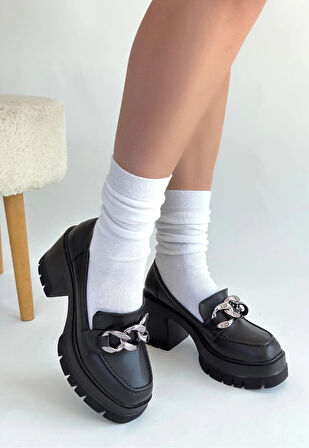 Winar Siyah Cilt Doldu Topuk Ayakkabı