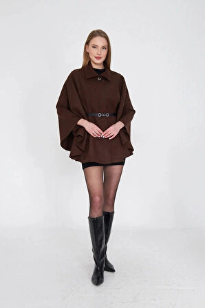 Kemerli kaşe panço kahve pt