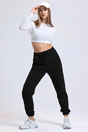 3 iplik şardonlu paça lastikli eşofman siyah is001