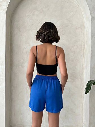 Armalı keten şort saks mavisi s251003