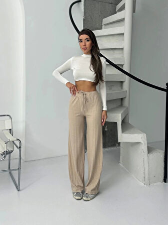 Fitilli şardonlu pantolon bej a4058