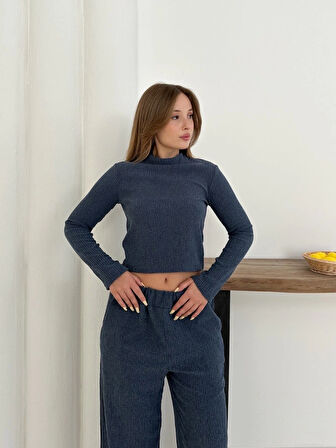 Balıkçı yaka örme takım lacivert st265865