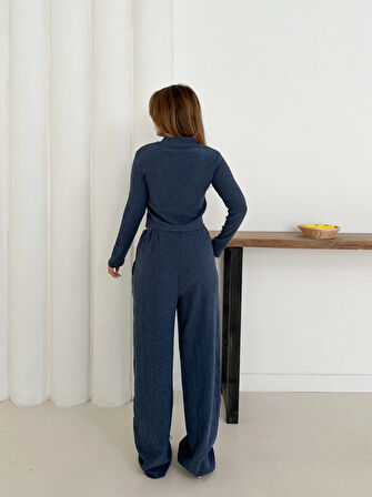 Balıkçı yaka örme takım lacivert st265865