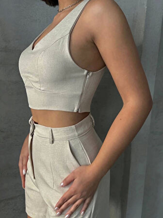 Şortlu keten takım