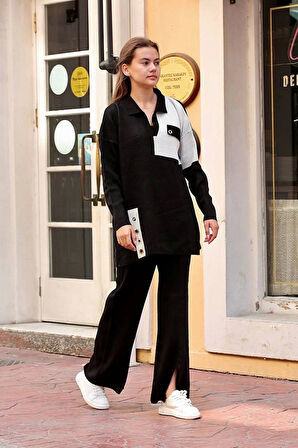 Kuş gözü triko takım Siyah