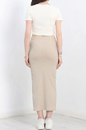 Nakışlı etekli takım bej beyaz s3899