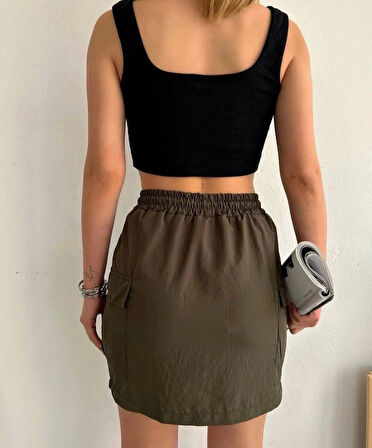 Kargo cep ince paraşüt etek haki s241019