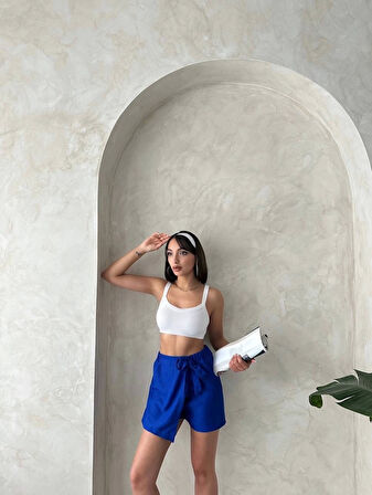 Fiyonklu şort etek saks s255021