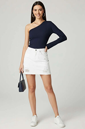 Tek Omuzlu Basic Bluz Lacivert T4275