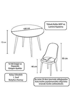 Rovena Violet Beyaz Yuvarlak Mutfak MasasıTakımı 4 Sandalye