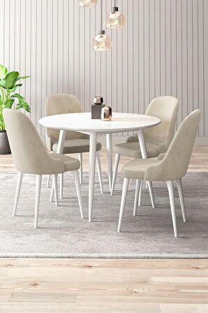 Rovena Violet Beyaz Yuvarlak Mutfak MasasıTakımı 4 Sandalye