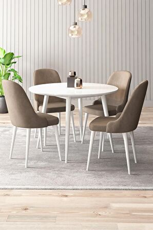 Rovena Violet Beyaz Yuvarlak Mutfak MasasıTakımı 4 Sandalye