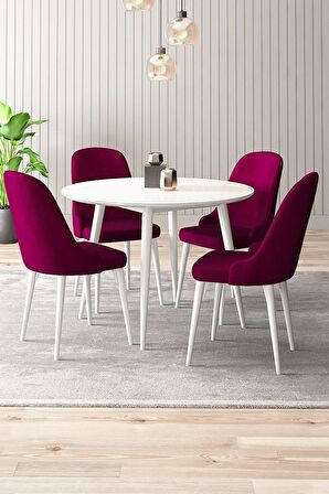 Rovena Violet Beyaz Yuvarlak Mutfak MasasıTakımı 4 Sandalye