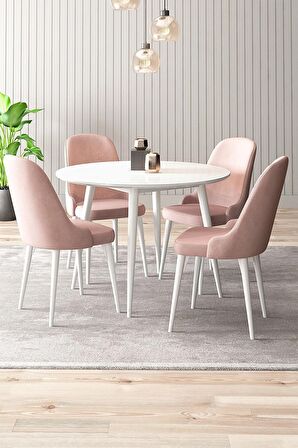 Rovena Violet Beyaz Yuvarlak Mutfak MasasıTakımı 4 Sandalye