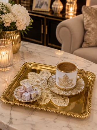 Premium Gold Tepsi Gold Detay  Metal Sunum Seti