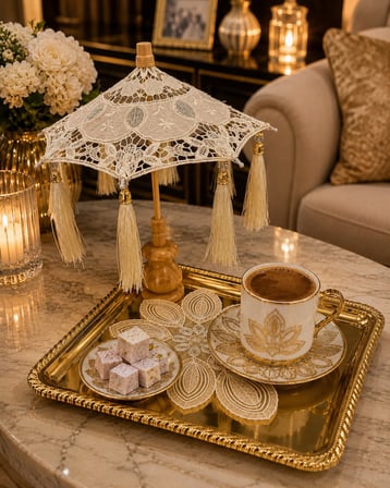 Premium Gold Tepsi Gold Detay  Metal Sunum Seti