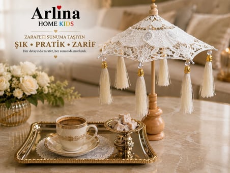Premium Gümüş Tepsi Gold Detay Metal Sunum Seti