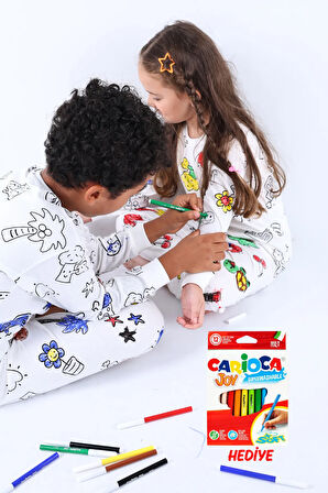 En Sevimli Figürler Özel Kalemi ile BOYANABİLİR Çocuk Pijama Takımı ( 12'li Kalem Seti Hediye )