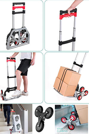 Germany Merdiven Tırmanan 80Kg Kapasiteli Koli Yük Paket Taşıma El Arabası Halat + Eldiven Hediyeli