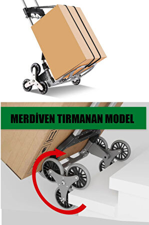 Katlanabilir Merdiven El Arabası 80 Kg Kapasiteli Yük Kapasiteli Genişletme Halatı + Eldiven Hediye