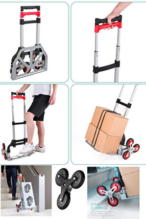 Katlanabilir Merdiven El Arabası 80 Kg Kapasiteli Yük Kapasiteli Genişletme Halatı + Eldiven Hediye