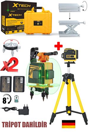 Yüksek Hassassiyetli x2 Çift Akülü Lazer Hizalama Makinesi 12 Çizgi Yeşil Lazer Işınlı Tripod Seti