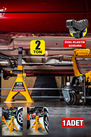 Germany Seri PRO Kaymaz Başlı Sarsılmaz Plastik Korumalı 2 Ton Kriko Standı Araç Altı Sehpa (1 ADET)