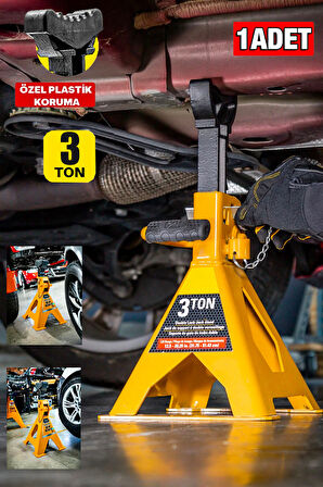 Germany Seri PRO Kaymaz Başlı Sarsılmaz Plastik Korumalı 3 Ton Kriko Standı Araç Altı Sehpa (1 ADET)