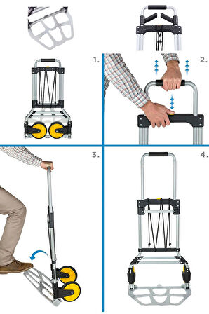 Germany 120Kg Kapasiteli Katlanır Koli Yük Paket Taşıma El Arabası 360° Dönen Sap + Teleskopik Kol