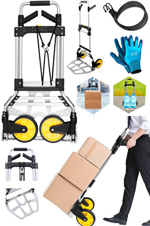 XL Büyük Boy 150kg Kapasiteli Katlanır El Arabası Teleskopik 360° Döner Kol ve Kaymaz Tekerlekler