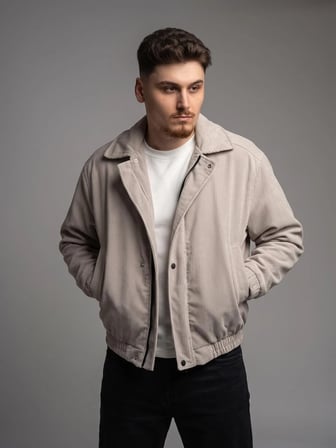 Erkek Fitilli Kadife Bomber Ceket Fermuarlı Çıtçıtlı Mont