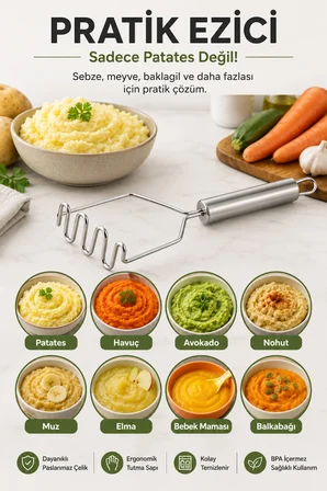 Patates Ezici Paslanmaz Çelik Sebze Meyve Püre Aparatı 9 cm