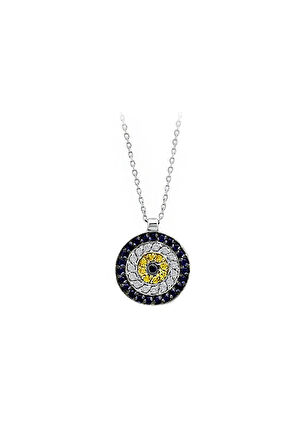 Kadın Pırlanta Ve Oval Mavi Topaz Taşlı Kolye