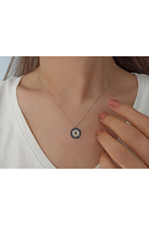 Kadın Pırlanta Ve Oval Mavi Topaz Taşlı Kolye