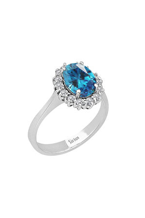 Pırlanta Ve Oval Mavi Topaz Taşlı Anturaj Yüzük