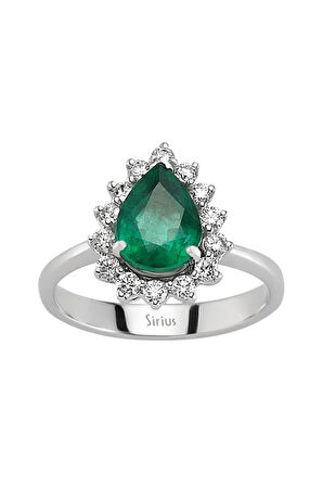 Pırlanta Ve Damla Zümrüt Taşlı Yüzük