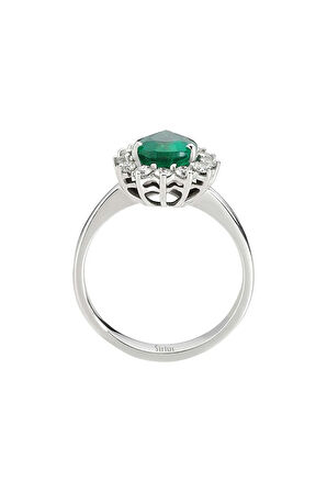 Pırlanta Ve Damla Zümrüt Taşlı Yüzük