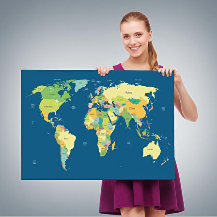 Harita Sepeti Dünya Haritası Dekoratif Kanvas Tablo 1101