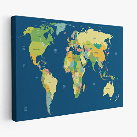 Harita Sepeti Dünya Haritası Dekoratif Kanvas Tablo 1101