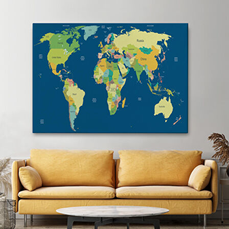 Harita Sepeti Dünya Haritası Dekoratif Kanvas Tablo 1101