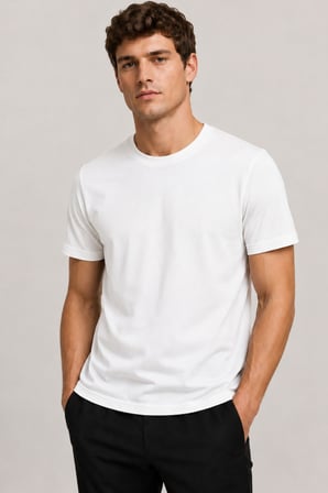 Unisex Basic Beyaz Bisiklet Yaka Kısa Kollu Pamuklu Tişört