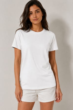 Unisex Basic Beyaz Bisiklet Yaka Kısa Kollu Pamuklu Tişört