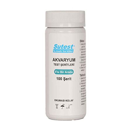 SUTEST Akvaryum Test Kağıdı-Akvaryum test şeridi, Nitrit, Nitrat, Klor, Toplam Sertlik, Karbonat Sertliği, ph