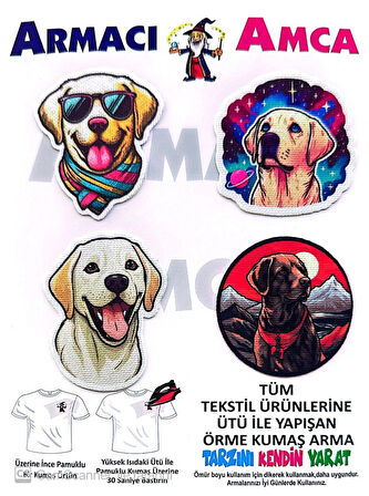 ÜTÜ İLE YAPIŞAN 4 ADET ÖRME KUMAŞ ARMA YIRTIK KAPATICI PRATİK YAMA TEKSTİL PATCH TARZ GOLDEN KÖPEKLER 