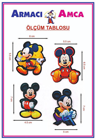 ÜTÜ İLE YAPIŞAN 4 ADET ÖRME KUMAŞ ARMA YIRTIK KAPATICI PRATİK YAMA TEKSTİL PATCH MiCKEY MOUSE