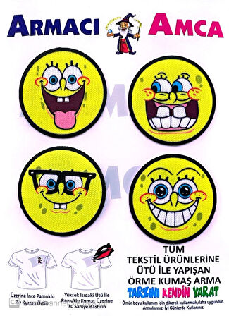 ÜTÜ İLE YAPIŞAN 4 ADET ÖRME KUMAŞ ARMA YIRTIK KAPATICI PRATİK YAMA TEKSTİL PATCH ŞİRİN EMOJİLER