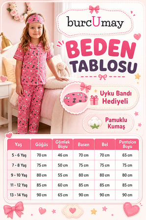 Kız Çocuk Pembe Düğmeli Pijama Takımı Yazlık Pamuklu Kısa Kollu Uyku Bantlı