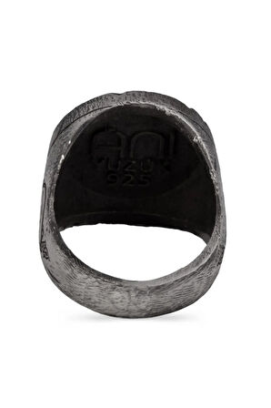 Büyük Selçuklu Sekiz Köşeli Yıldız Kelime-i Tevhid Eskitme Gümüş Erkek Yüzük