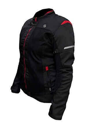 Luna Yazlık Fileli Korumalı Kadın Motosiklet Montu Yeni Sezon Siyah Kırmızı