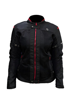 Luna Yazlık Fileli Korumalı Kadın Motosiklet Montu Yeni Sezon Siyah Kırmızı